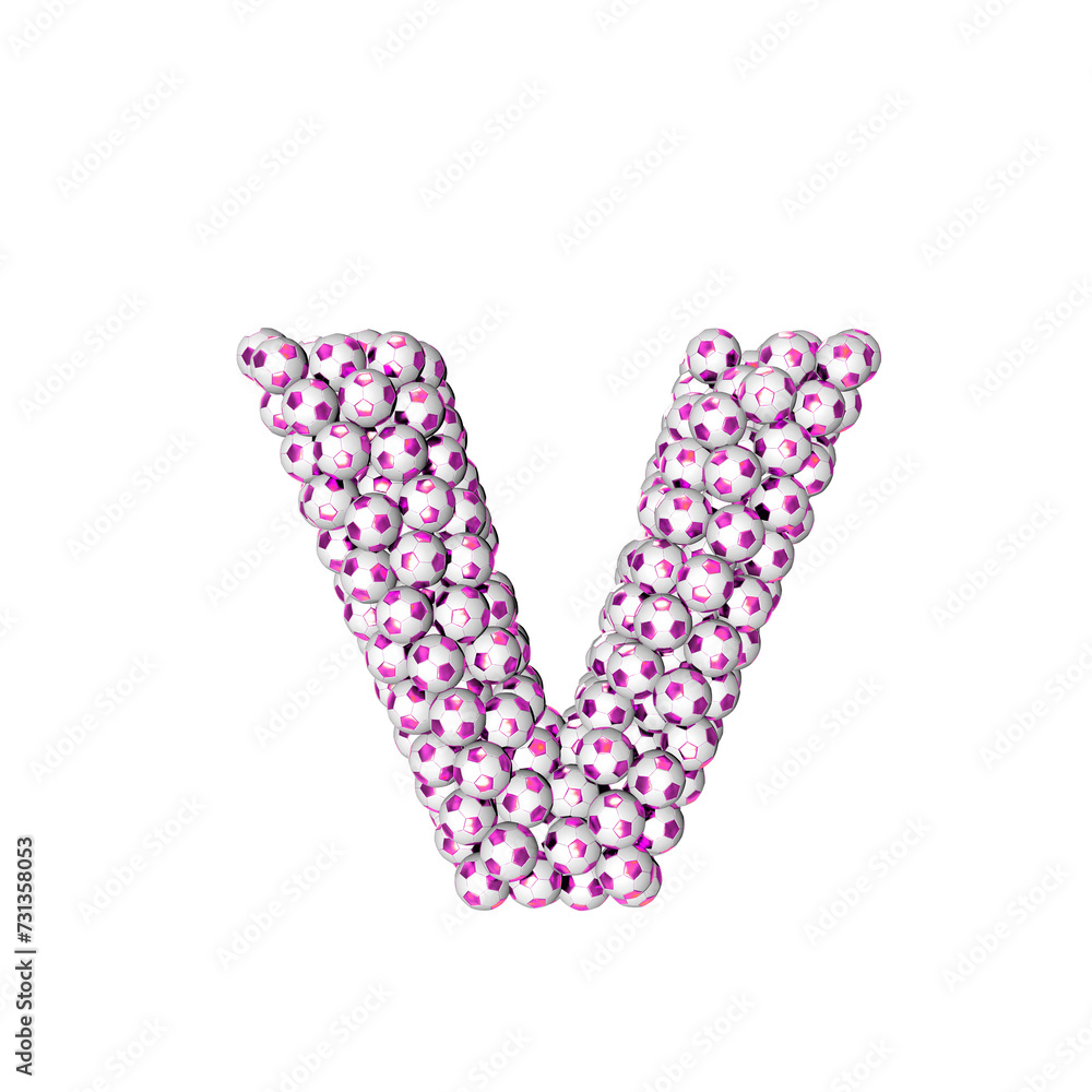 Symbol made from purple soccer balls. letter v Symbol made from purple soccer balls. letter v