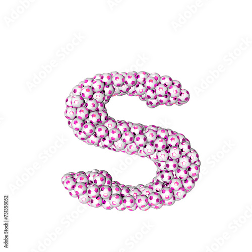 Symbol made from purple soccer balls. letter s