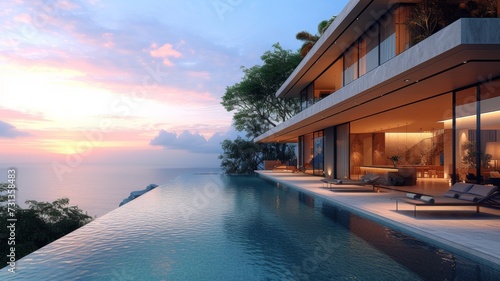 modern high-tech luxury villa with swimming pool
