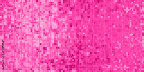 Seamless hot pink trendy glittery disco ball mirror glass mosaic tiles barbiecore aesthetic fashion backdrop or wallpaper pattern. Girly fun feminine colorful abstract background texture 3D rendering.