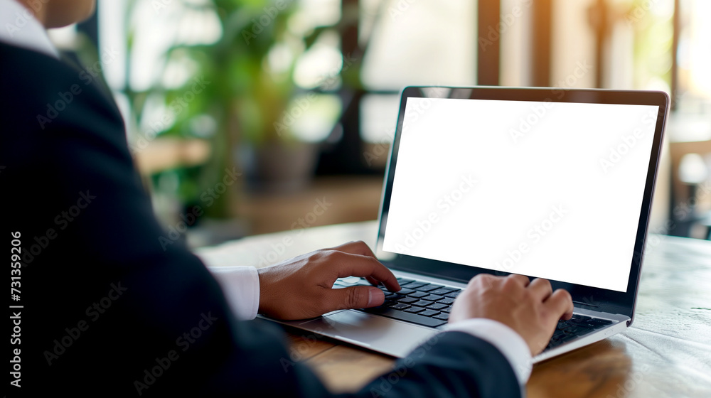 A man works on a laptop at a table, typing on a laptop keyboard with a white screen, close-up A man works on a laptop at a table, typing on a laptop keyboard with a white screen, close-up