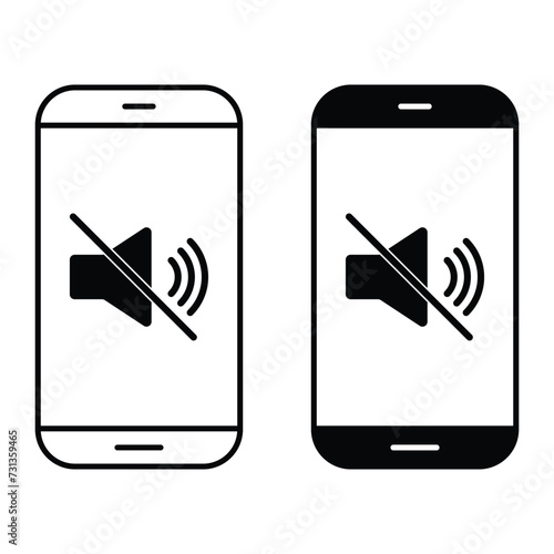 Smartphone Phone silent mode line icon set. Mobile concept and web design. Volume mute outline vector. Audio speaker on screen. No sound. Loudspeaker. Symbol, logo illustration.