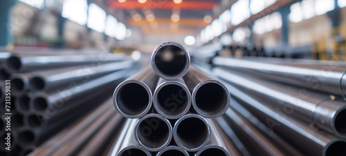  Stacked steel pipes in a warehouse or factory  © HQ2X2