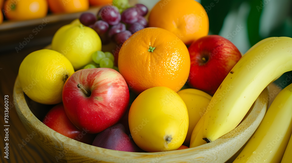 A fruit bowl, with a variety of fruits, such as apples, oranges, and bananas. Generative AI. A fruit bowl, with a variety of fruits, such as apples, oranges, and bananas. Generative AI.