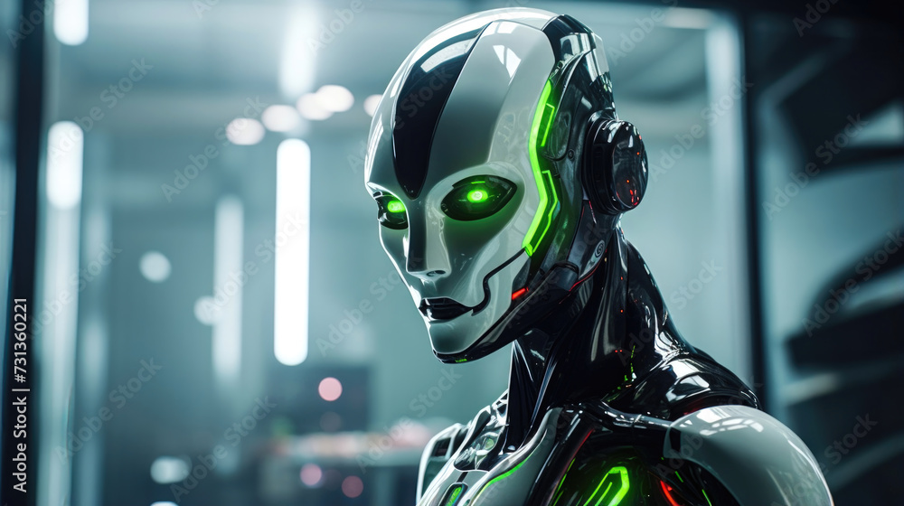 Fototapeta premium A Striking Image of an AI Robot Portrait with a Scary Look