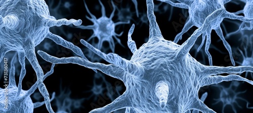 Neurons brain cells network in human brain on black background, abstract medical concept photo