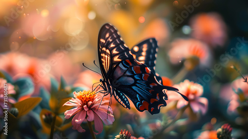 A stunning photograph capturing the intricate patterns and vibrant colors of a butterfly's wings © DigitaArt.Creative
