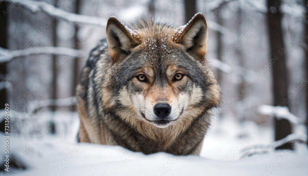Wild gray wolf in snow