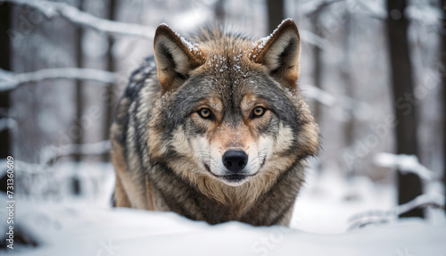 Wild gray wolf in snow