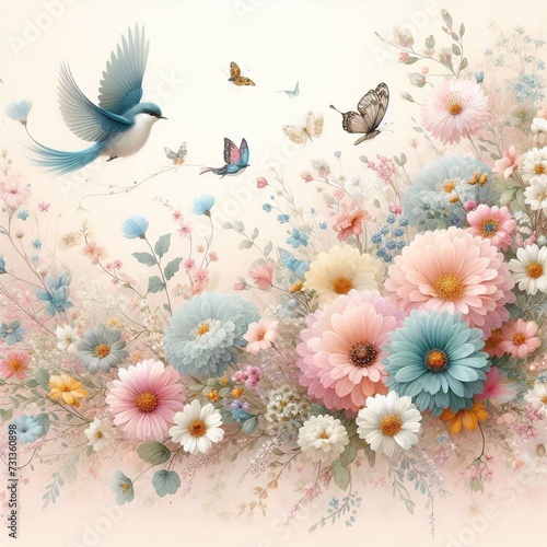background with flowers and birds
