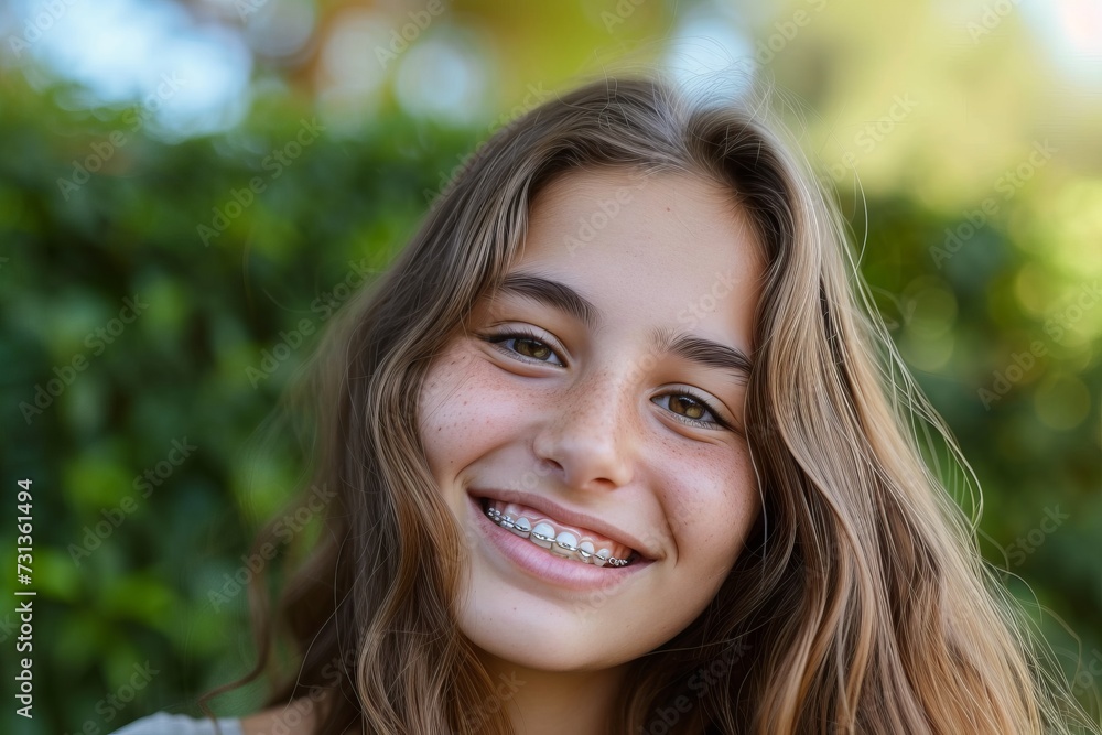 Young Girl With Braces Smiles at the Camera Young Girl With Braces Smiles at the Camera