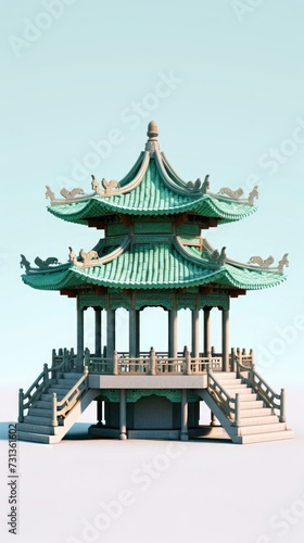 chinese style jade green gazebo pagoda, ai