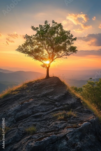Lone Tree on Top of a Mountain at Sunset © Vit
