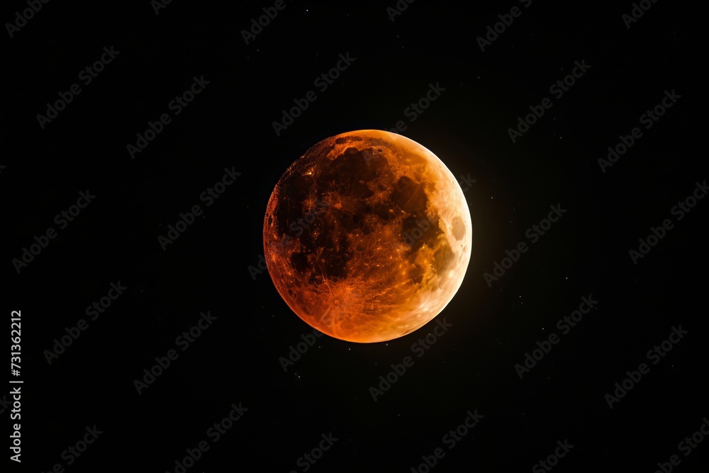 Stunning Red Moon in the Dark Sky.