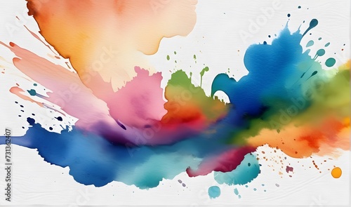 Bright colorful watercolor splash stain. Brush strokes on white background. Modern vibrant aquarelle spot. Trendy isolated design on white. Element. Vector hand drawn watercolor illustration