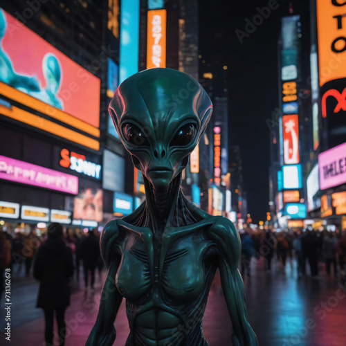 Alien in the city, time squarish place photo