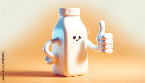 Happy milk bottle, showing thumbs up.