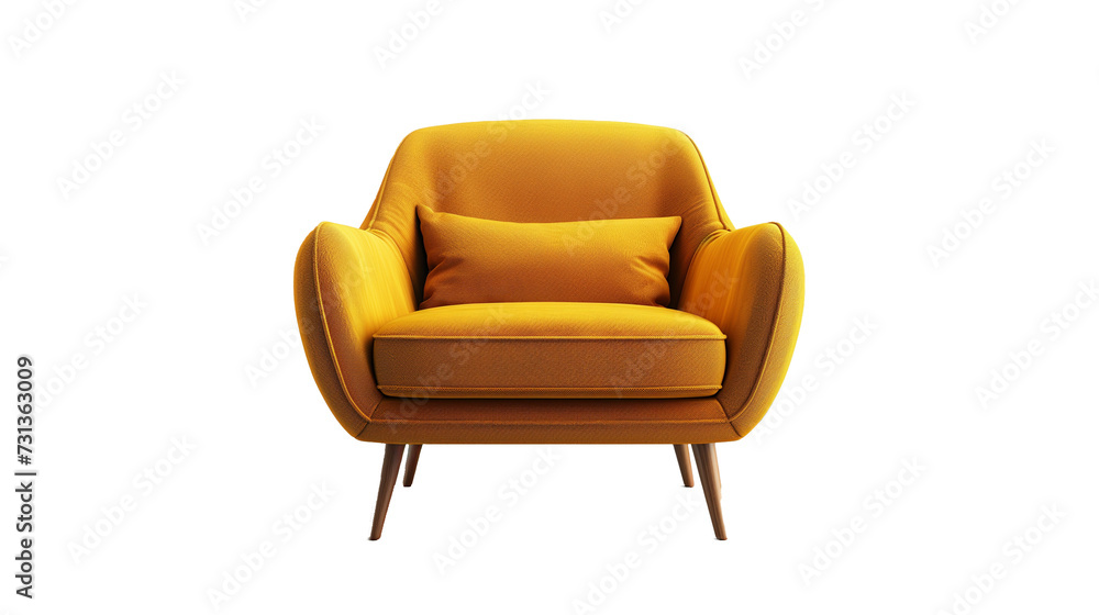 yellow armchair front look isolated on transparent background