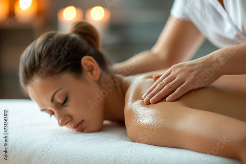 person getting a massage on a table with a blissful look on their face and a smooth spine showing the release of their tension.