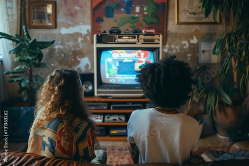 Two People Sitting on a Couch Watching TV