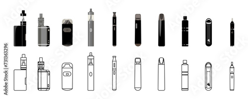 Obraz na płótnie Set of different electronic cigarettes vector illustration. electric cigarettes. Smoking, smoking technology concept vector eps10 w salonie