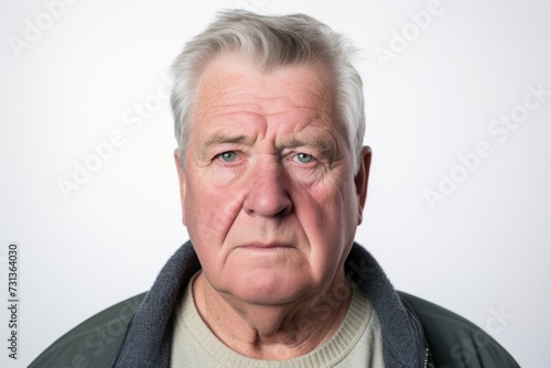 Senior man with grey hair and a serious expression on his face.