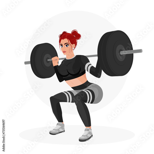 Illustration of a beautiful athletic girl working out in the gym. Fitness girl. Sports girl.