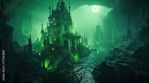 Light green and black underwater city with advanced civilizations