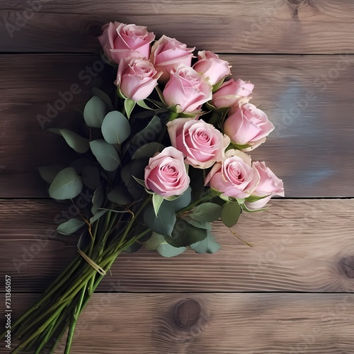 Bouquet of Pink Roses on Wooden Surface © RobertGabriel