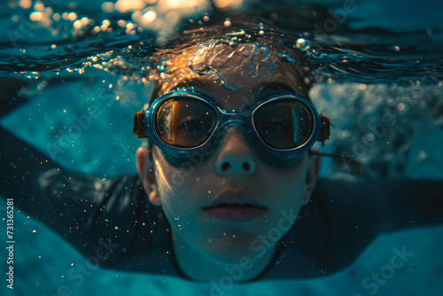 person swimming in a pool with goggles and a cap