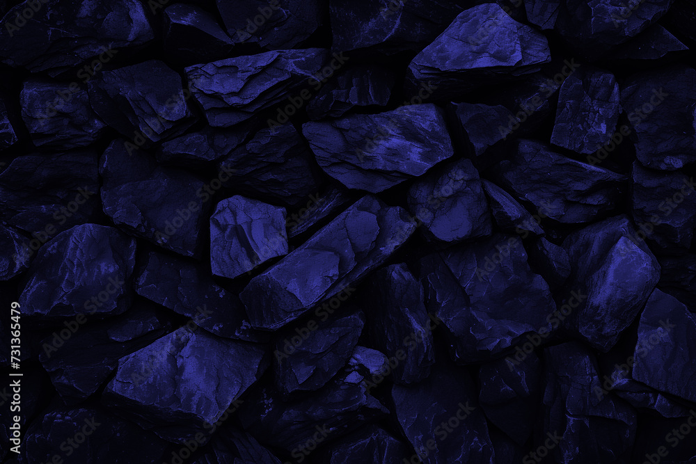 Navy natural bold abstract rock background. Dark blue stone texture mountain close-up cracked for banner ad design copy space