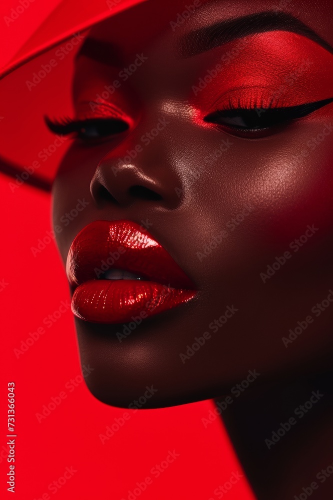 Obraz premium close up portrait of a woman with red make up
