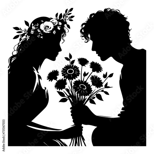 Vector illustration of lovers silhouette on white separate background