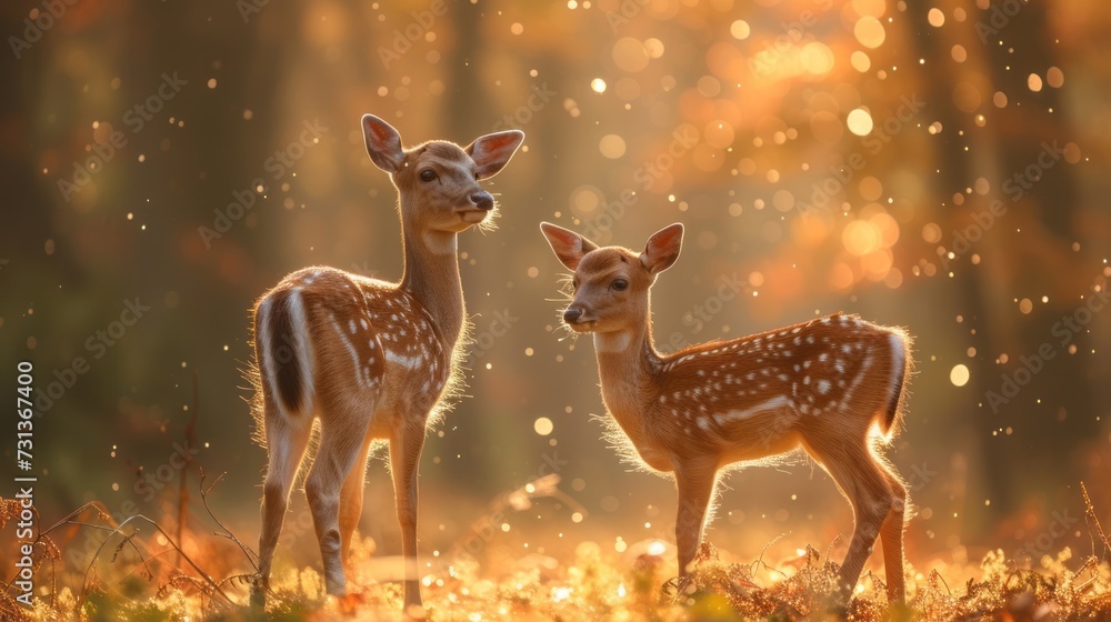 National Wildlife Day Frame Background. Copy space area for text. Deer with blurry forest background National Wildlife Day Frame Background. Copy space area for text. Deer with blurry forest background