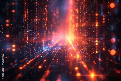 Abstract technology futuristic background with glowing neon lights. Machine learning algorithms illustration.
