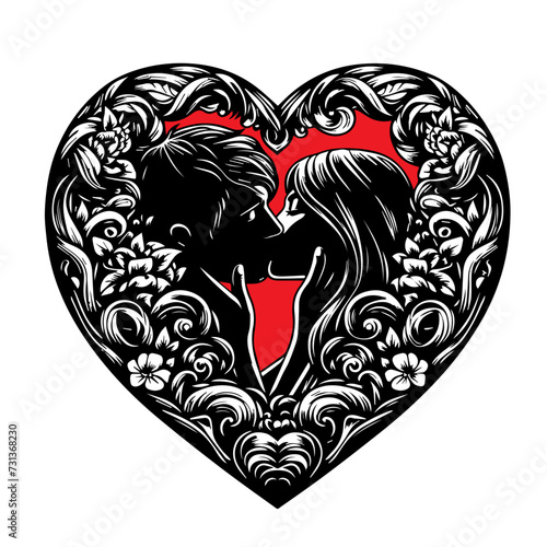 Vector illustration of red heart with lovers  on white separate background