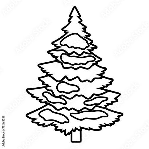 Tree covered with snow vector outline