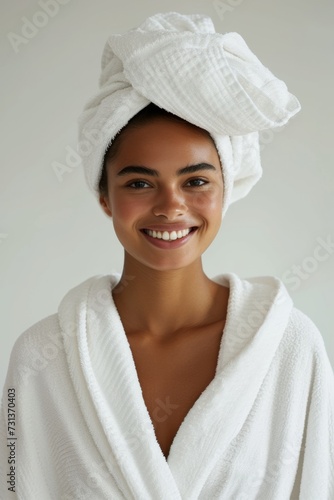 woman with towel on head