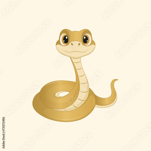 Cute cartoon golden snake character. Vector illustration