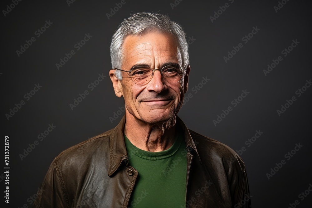 Portrait of a happy senior man smiling at the camera on a dark background