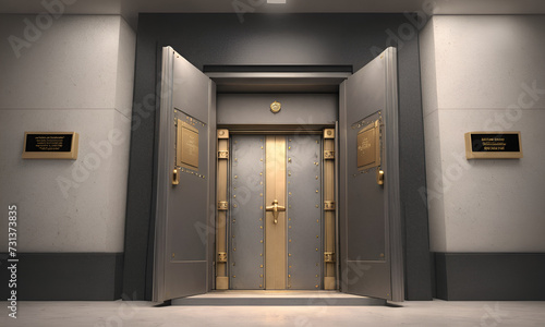3d render Opening Of The Vault Door In Bank with a lot of money