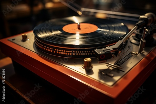 Retro Vinyl record player. Vintage nostalgia concept. Background with selective focus and copy space