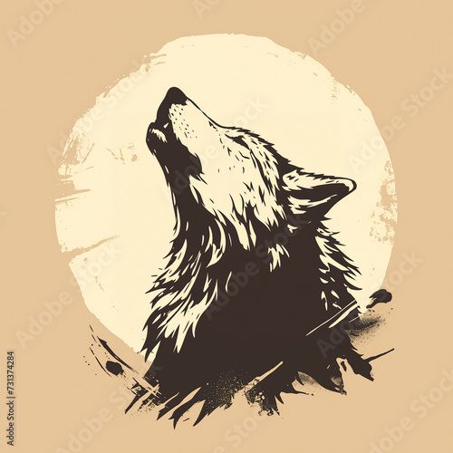 Flat logo of vector Wolf, Cute Kawaii Simple Grunge Distressed Print-on-Demand Design for T-shirt, Solid Background photo