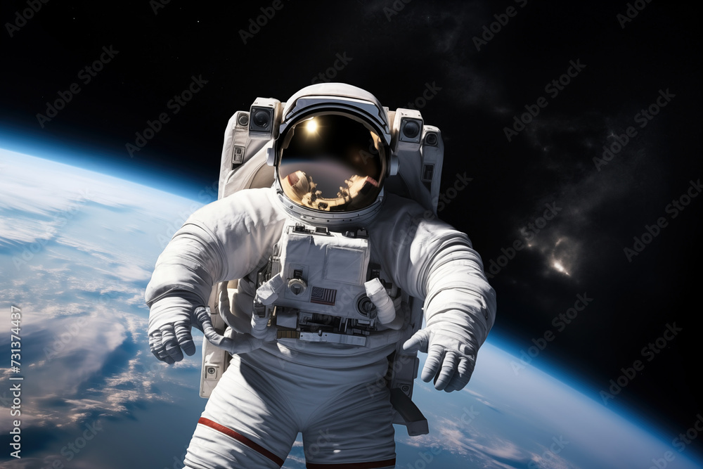 Astronaut Floating Above Earth in Space