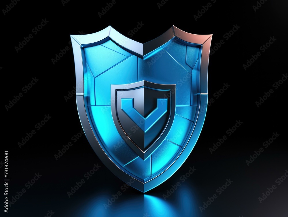 Fototapeta premium A blue shield with a black background. Generative AI.