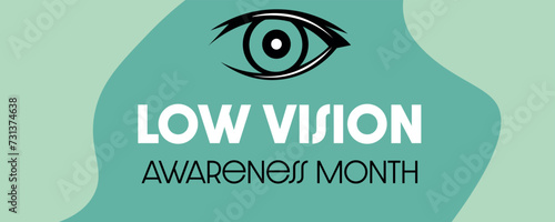 Human eye on green background. February is Low Vision Awareness Month