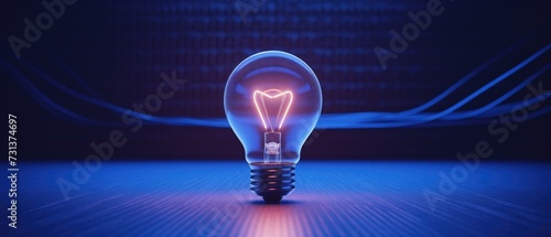 A glowing light bulb with a heart shape. Generative AI.