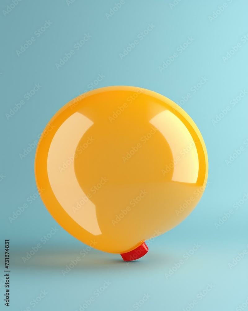 A yellow balloon with a red handle on a blue background. Generative AI.