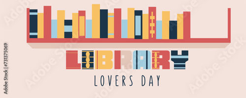 Fototapeta Naklejka Na Ścianę i Meble -  Banner for Library Lovers Day with drawn book shelf