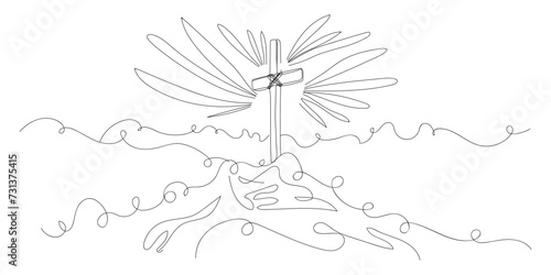 Drawn cross on Calvary mountain on white background